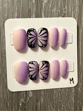 Purple Ombre Butterfly Accent Press-On Nails